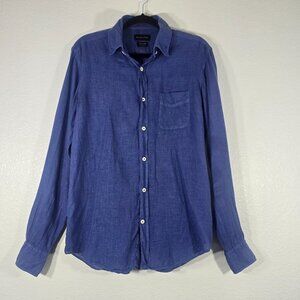 Massimo Dutti Button Down Shirt Women Size Medium 100% Linen Blue Work Travel